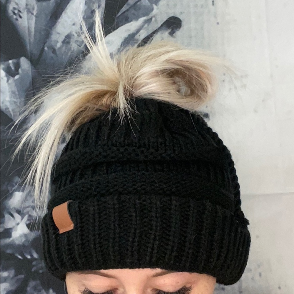 Messy bun beanie